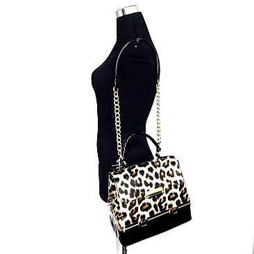 Bottom Compartment Patent Leopard Satchel Bag