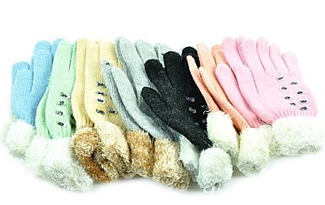 Ladies Feather Cuff Winter Gloves
