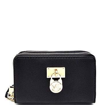 WP1207-LP Padlock Accent Small Double Zipper Wristlet Wallet