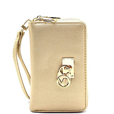 WP1207-LP Padlock Accent Small Double Zipper Wristlet Wallet