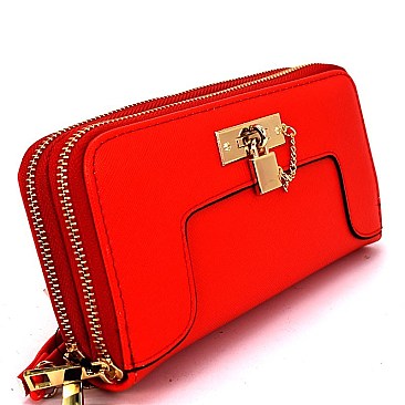 WP3003-LP Chained Padlock Double Zipper Saffiano Wallet