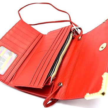 WP3010-LP Kiss-Lock Compartment Long Trifold Wallet with Shoulder Strap