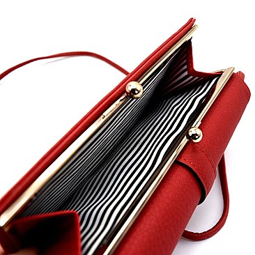 WP3010-LP Kiss-Lock Compartment Long Trifold Wallet with Shoulder Strap
