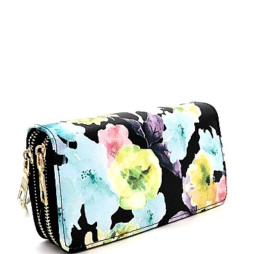 Fashionable Flower Print Double Zip-Around Wallet MH-WT302