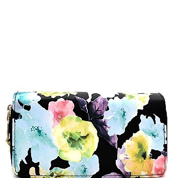 Fashionable Flower Print Double Zip-Around Wallet MH-WT302