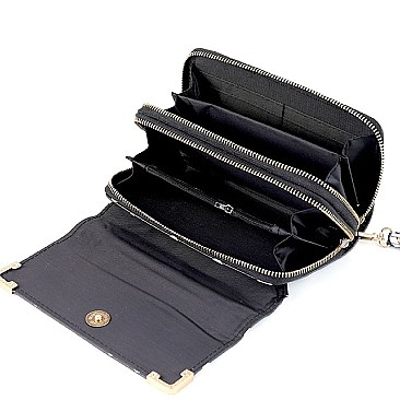 Pinstripe Print Double Zip-Around Wallet MH-WT303F