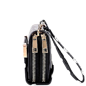 Pinstripe Print Double Zip-Around Wallet MH-WT303F