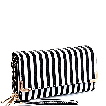 Pinstripe Print Double Zip-Around Wallet MH-WT303F