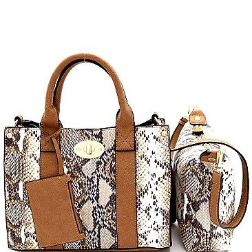 TURN-LOCK SNAKE PRINT 2 IN 1 SATCHEL