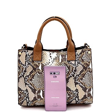 TURN-LOCK SNAKE PRINT 2 IN 1 SATCHEL