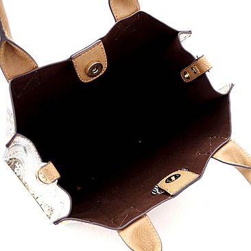 TURN-LOCK SNAKE PRINT 2 IN 1 SATCHEL