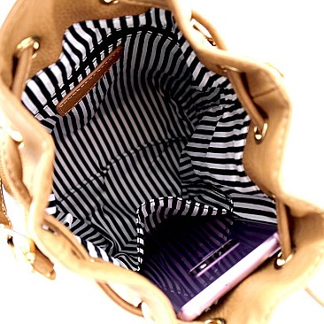 TWO WAY DRAWSTRING BUCKET SATCHEL SHOULDER BAG