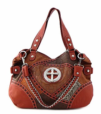 Chain Handle Cross Patchwork Tote