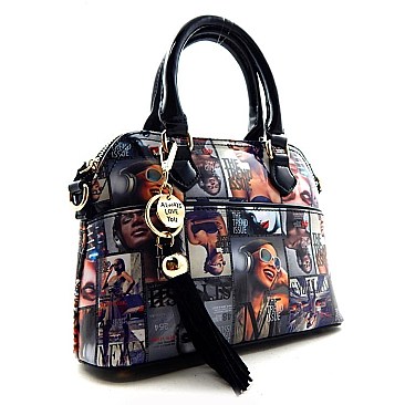 TASSELED SMALL SIZE PYRAMID MAGAZINE PRINT SATCHEL