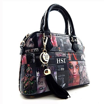 TASSELED SMALL SIZE PYRAMID MAGAZINE PRINT SATCHEL