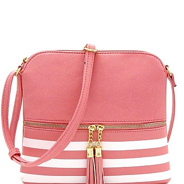 Stripe Print Tassel Front Pocket Cross Body