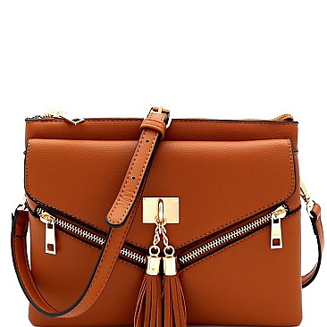 MULTI COMPARTMENT TASSEL CROSS BODY & SHOULDER BAG