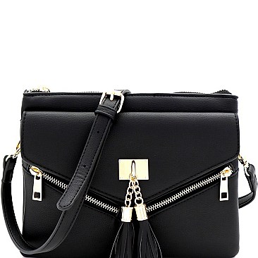 MULTI COMPARTMENT TASSEL CROSS BODY & SHOULDER BAG