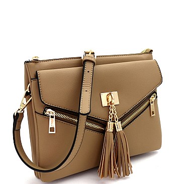 MULTI COMPARTMENT TASSEL CROSS BODY & SHOULDER BAG