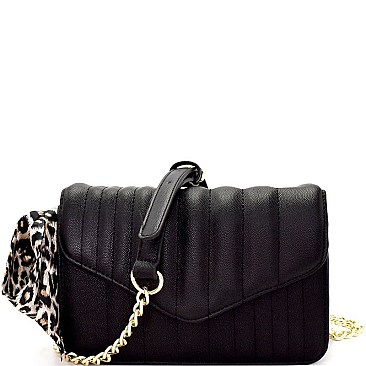 XB6725-LP Leopard Scarf Accent Quilted Chain Shoulder Bag