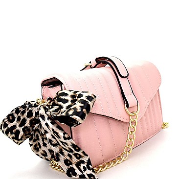 XB6725-LP Leopard Scarf Accent Quilted Chain Shoulder Bag