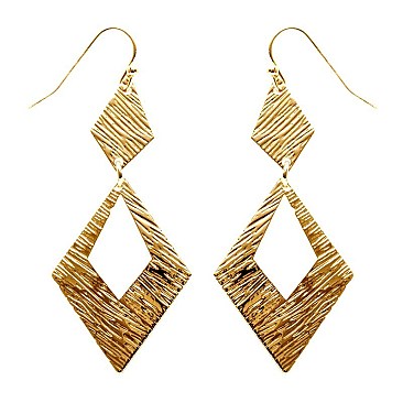 XE2013-LP Textured Metal Diamond Dangle Earring