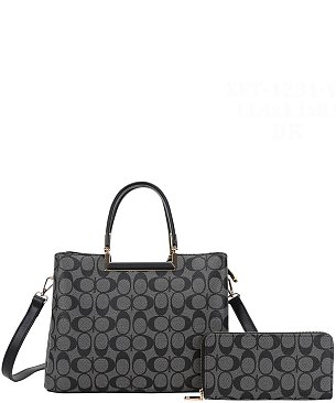 2-IN1 Oval Print Round Handle Satchel W Wallet Set
