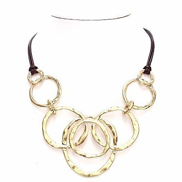 XS0591-LP Open Cut Link Layered Metal Round Necklace SET