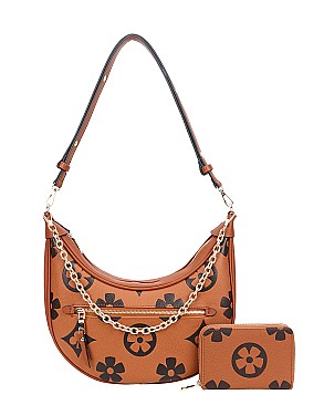 Chain Accented Monogram Hobo Shoulder Bag Wallet Set