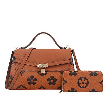 2 in 1 Classic Pad-Lock Monogram Satchel Set