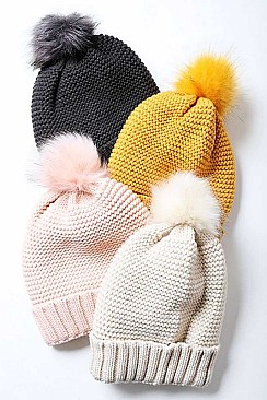 FAUX FUR SHERPA LINING POM BEANIE