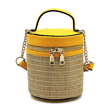 Fashion Straw Cylinder Crossbody Bag Satchel