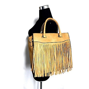 Leather Like Fringed Fashion Tall Tote