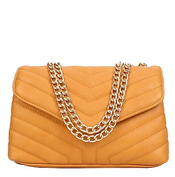 Large Size Chevron Embossed CHAINED Shoulder Bag
