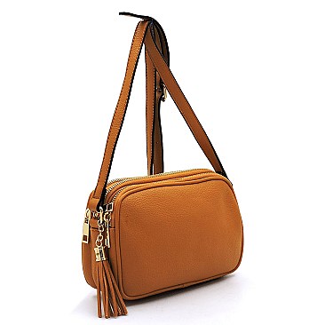 Multi Compartment Tassel Crossbody Bag