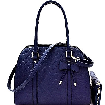 Heart Pattern Checker Bow Accent Satchel Wallet SET  MH-YF7149W