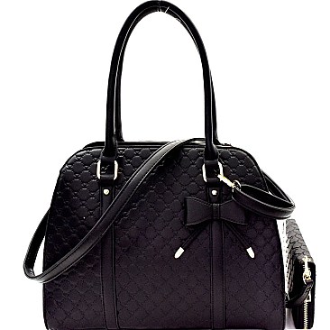 Heart Pattern Checker Bow Accent Satchel Wallet SET  MH-YF7149W