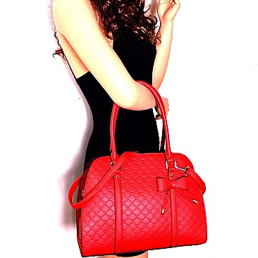 Heart Pattern Checker Bow Accent Satchel Wallet SET  MH-YF7149W