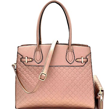 Heart Pattern Checker Structured Satchel Wallet SET MH-YF7153W