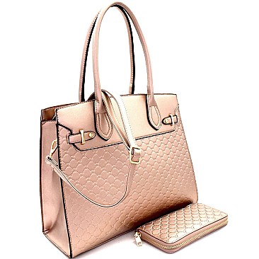 Heart Pattern Checker Structured Satchel Wallet SET MH-YF7153W