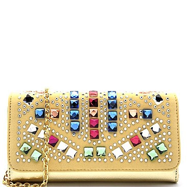 YL102WM-LP Multi-colored Rhinestone Wallet Cross Body