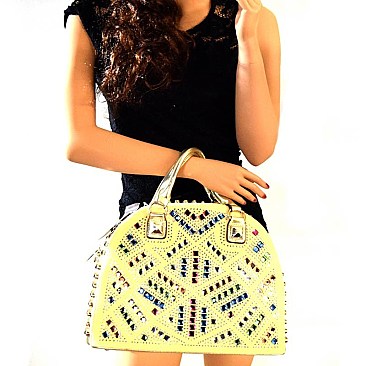 YL1300M-LP Multi-colored Rhinestone Side 2 Way Satchel