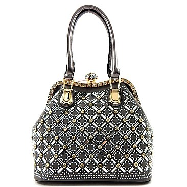 High Quality Jewel-top Clutch Rhinestone Metal Frame Satchel