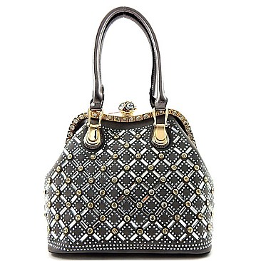 High Quality Jewel-top Clutch Rhinestone Metal Frame Satchel