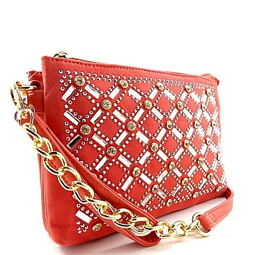 Quality Rhinestone Dual Compartment Wristlet Shoulder Bag