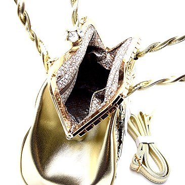 Quality Rhinestone Embellished Jewel-top Frame Braided Satchel