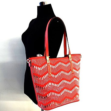 Quality Zig Zag Rhinestone Large Bucket Tote