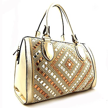 MULTI COLOR RHINESTONE QUALITY SATCHEL BAG