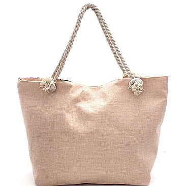 Tribal Print Canvas Rope Handle Shopper Tote with Pouch