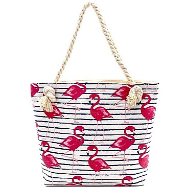 Flamingo Print Canvas Rope Handle Shopper Tote MH-YM2100